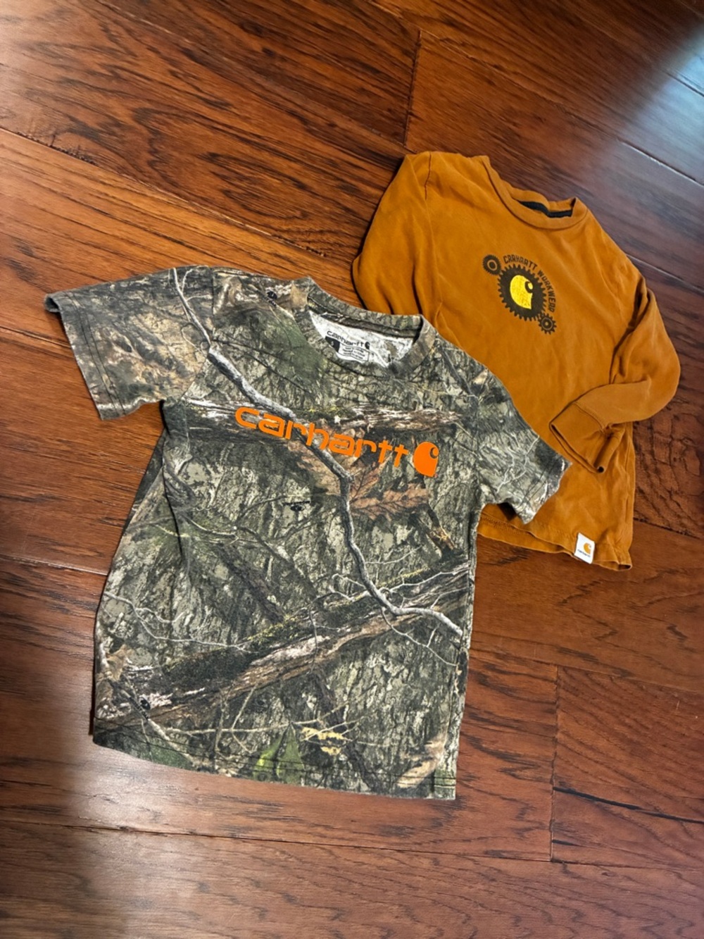 Carhartt Kids Shirts Size 4/5 Boys Long Sleeve & Short Sleeve Lot 2 Camo Mustard